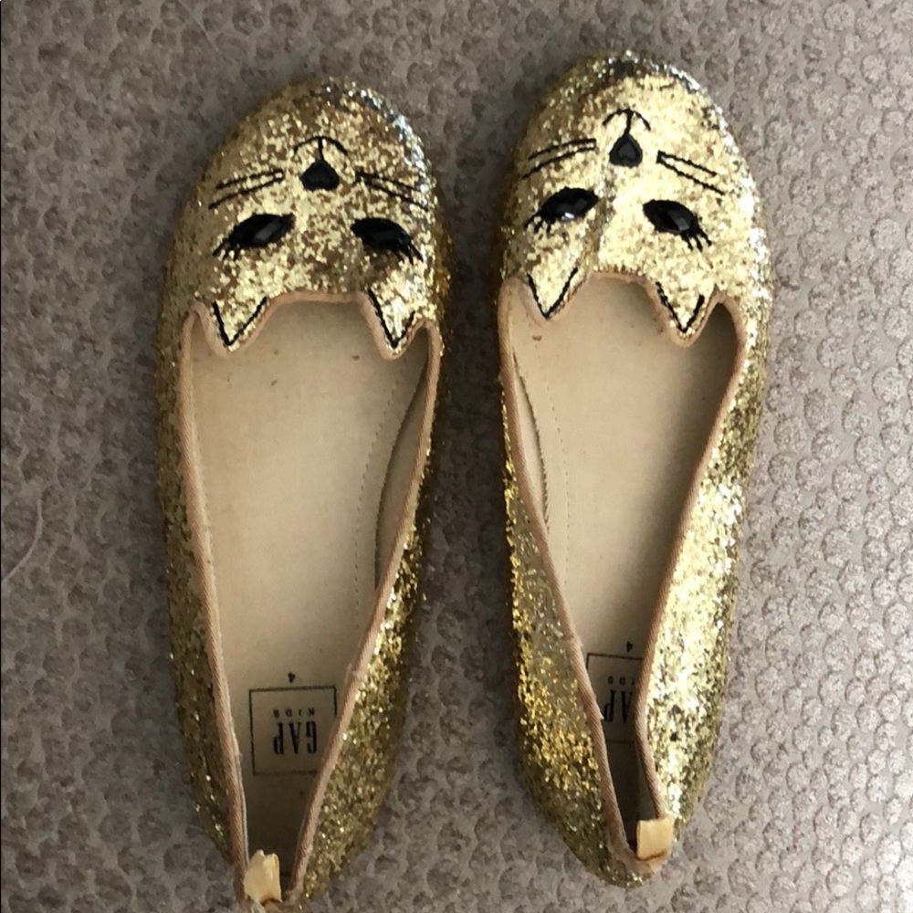 Gap Kids Gold Glitter Kitty Ballet Flat Shoes